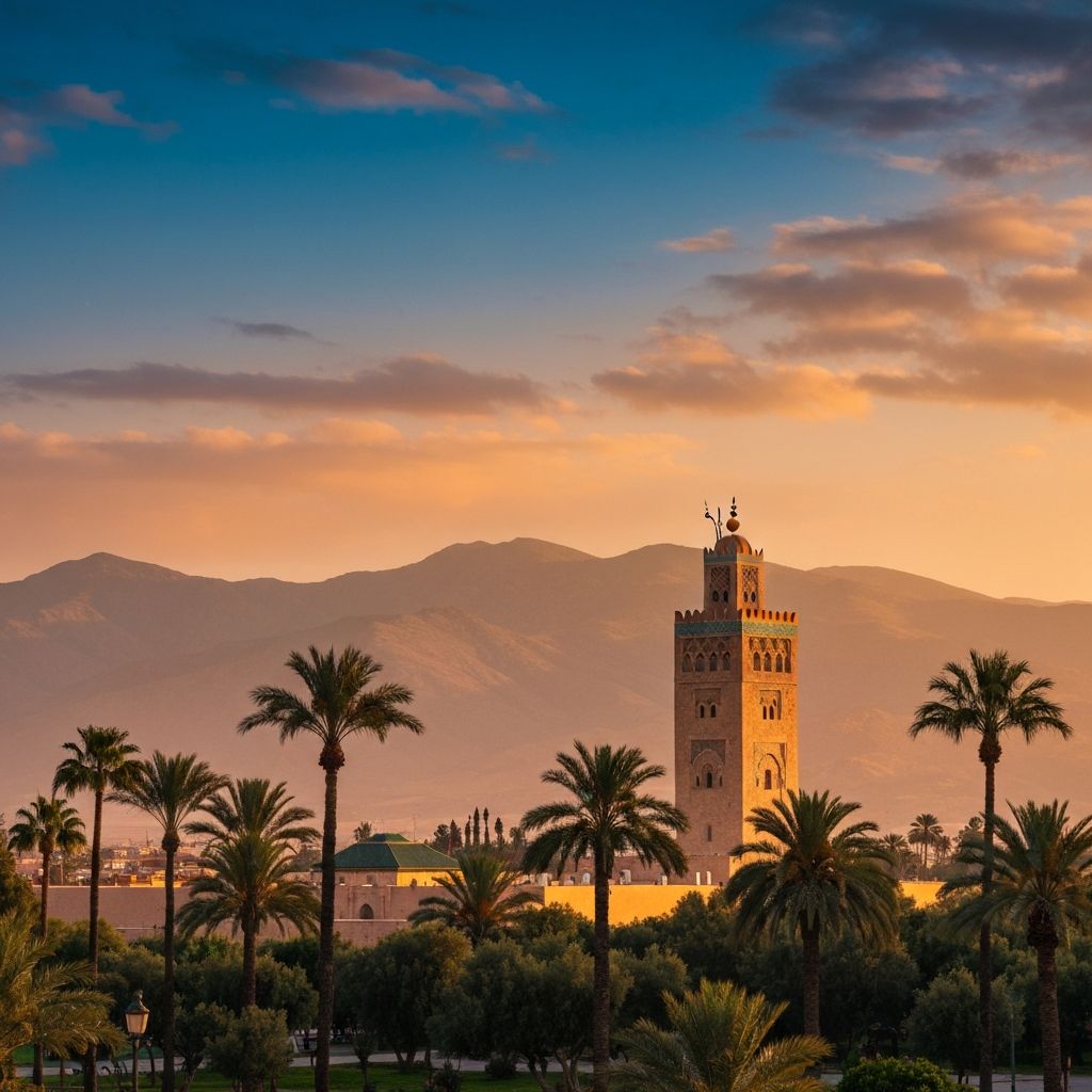 Paysage marocain avec vue sur Marrakech et les montagnes de l'Atlas